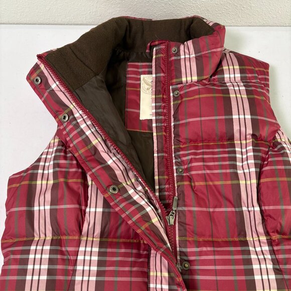 Eddie Bauer Goose Down Vest Women Size S Red Plaid Zip Snap Closure Hike Outdoor - Picture 5 of 10